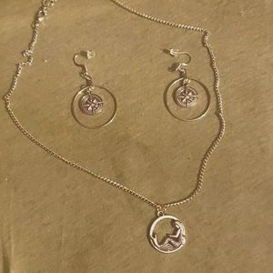 Mermaid necklace with compass earrings